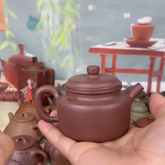 紫砂茶壶风釉羊角山紫泥150cc半手工