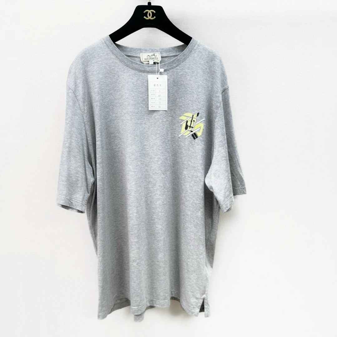 99新 Hermes/爱马仕 Hermes爱马仕灰色几何图形短袖 L码 99新