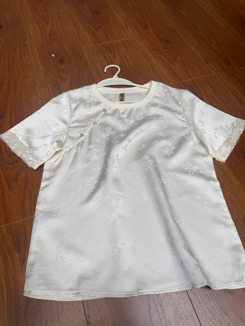 0606提花蕾丝圆领中国风女装T恤短袖见外包装新中式绣花