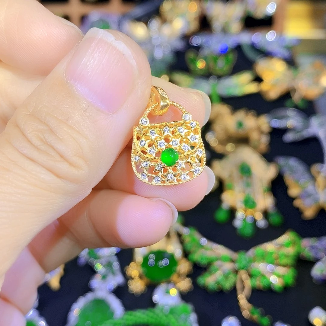 吊坠(不含链)银S925镶嵌翡翠