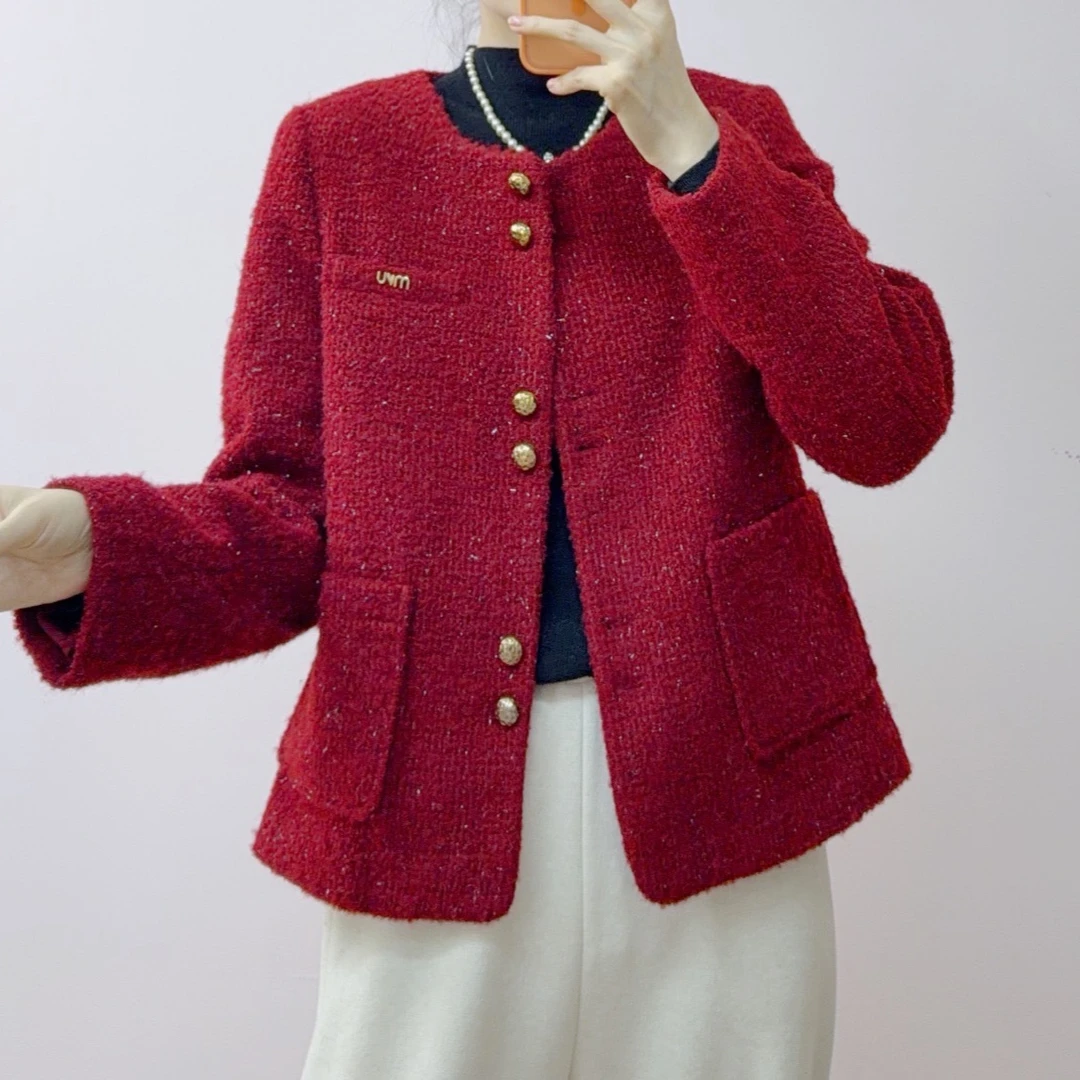 608时尚气质法式百搭圆领短款小香风长袖外套608/GP