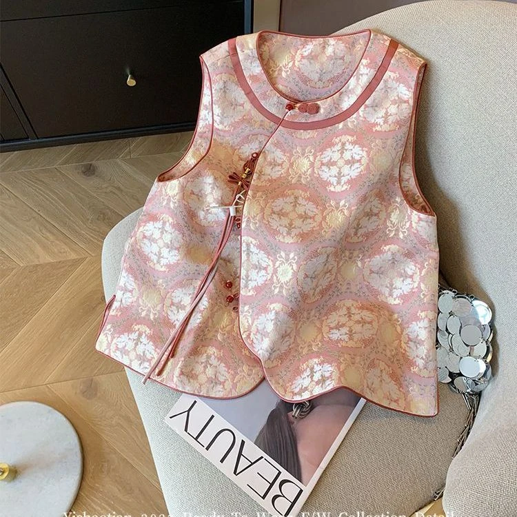 新中式提花盘扣马夹女2025秋季新款气质斜襟国风马甲改良背心外套