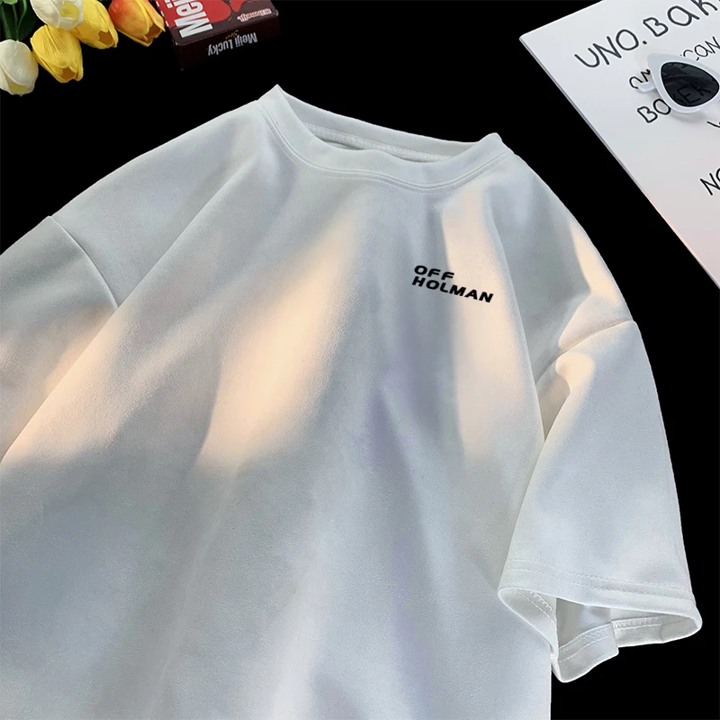 圆领短袖夏季厚款通用大白鲨T恤设计感港风印花百搭潮流上衣