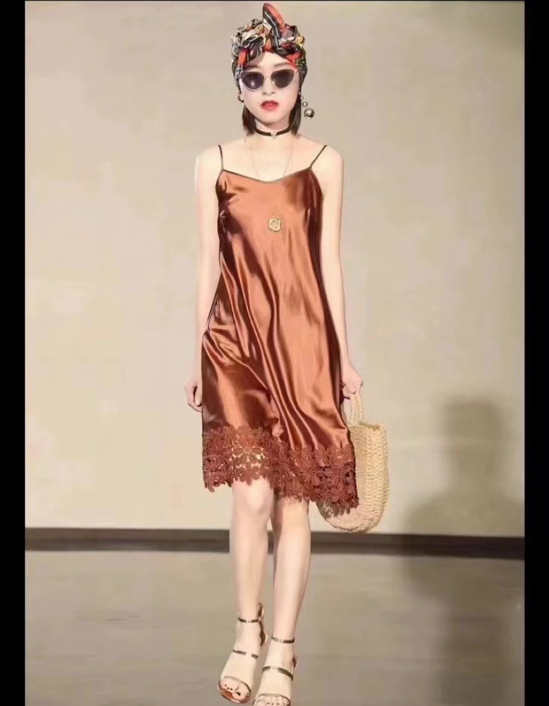 不支持退换 1500064 金咖色基础吊带连衣裙