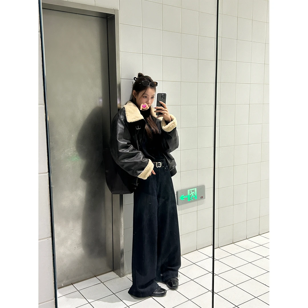 DYANGJUN【丹宁日常】冬季新款宽松休闲阔腿牛仔裤