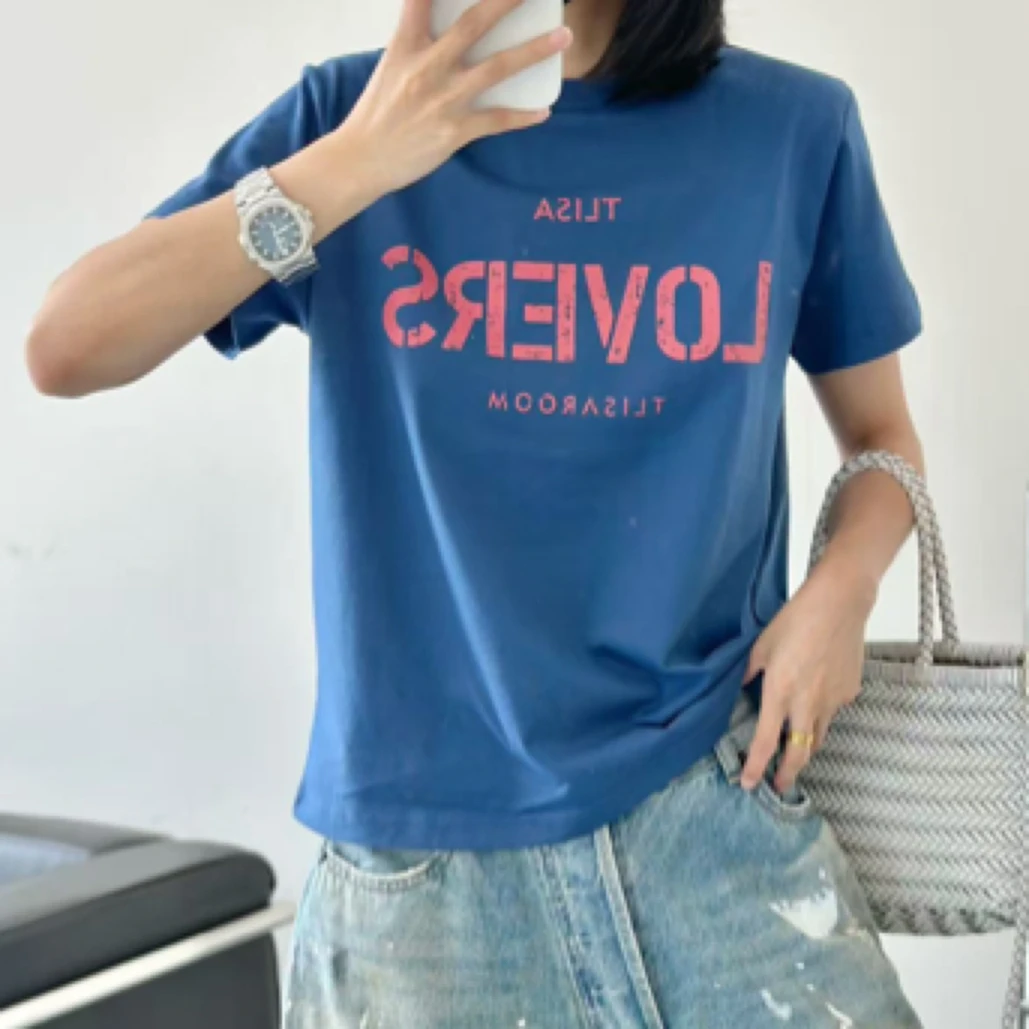 （南油娜姐）2025夏季新款：小众设计极简休闲字母短袖T恤25259