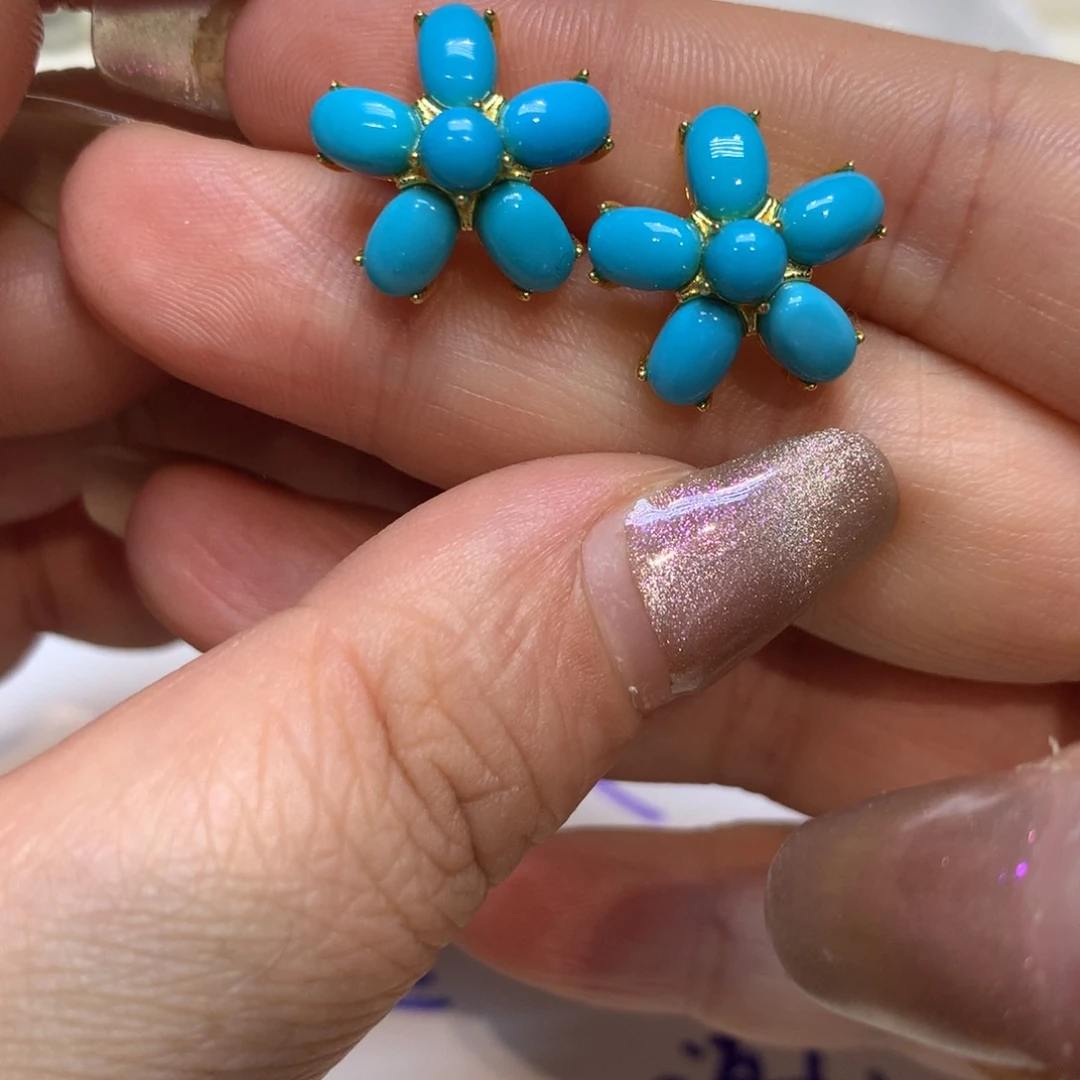 银S925镶嵌绿松石耳饰