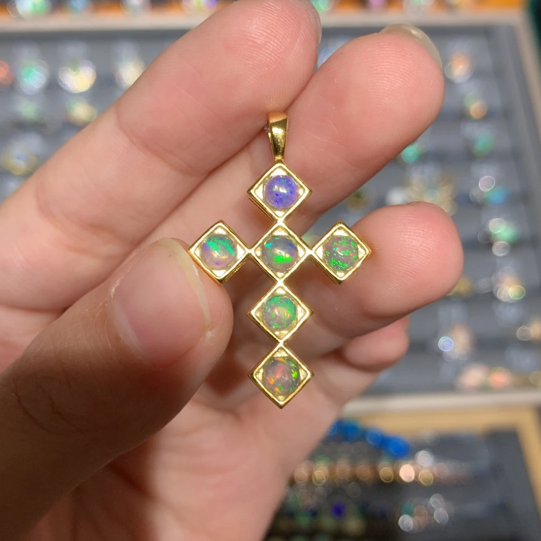 银S925镶嵌欧泊欧泊吊坠y