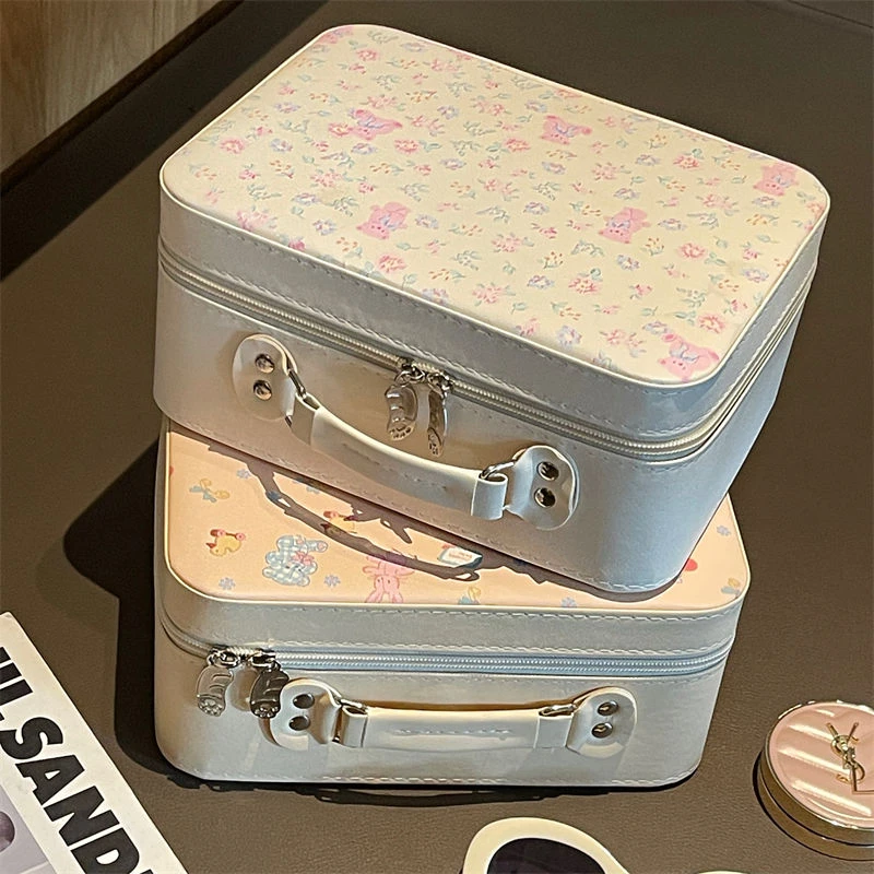化妆包带镜子可爱化妆箱手提箱大容量便携防水化妆品收纳包化妆盒