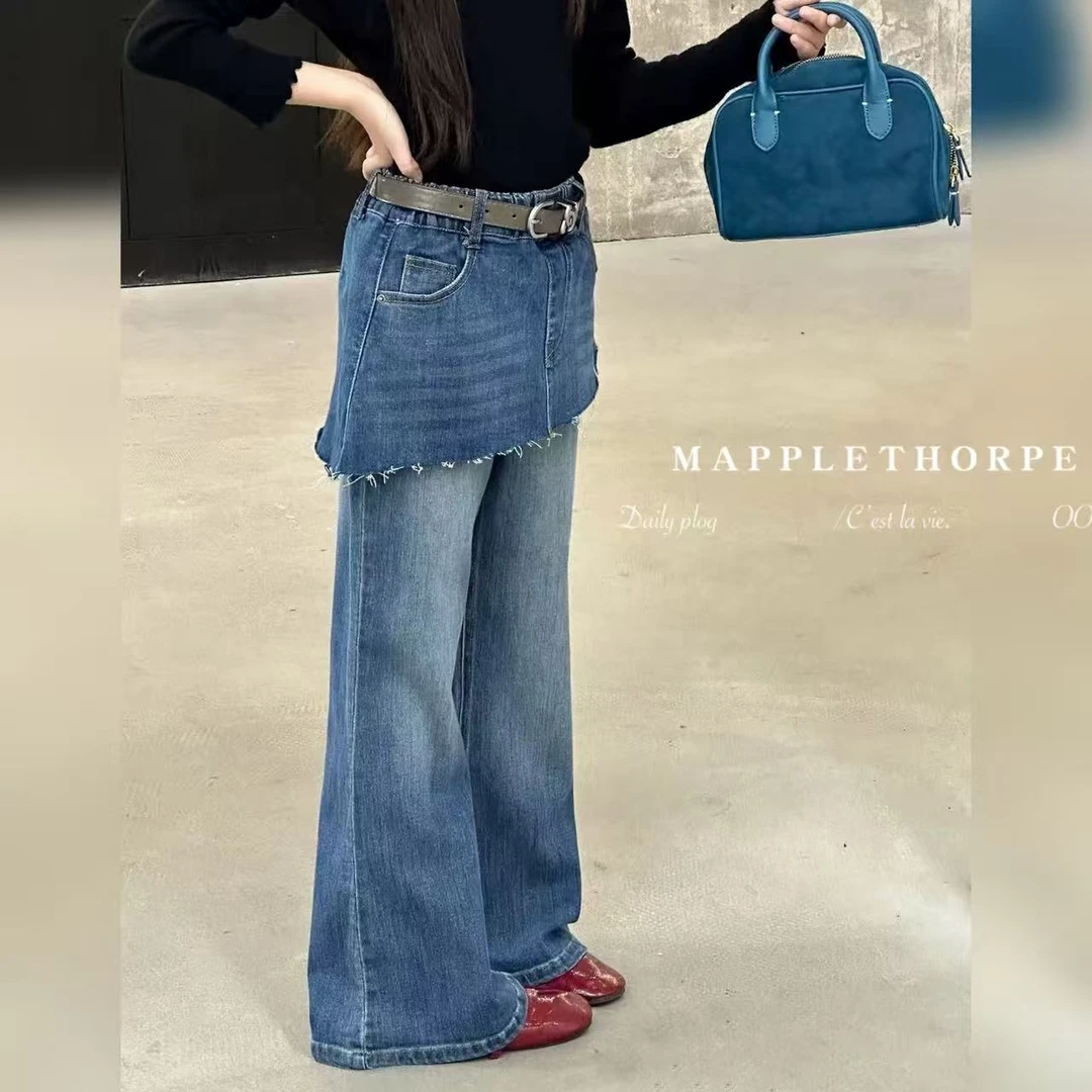 【2025秋季新款】儿童修身屁帘微喇牛仔裤V2654