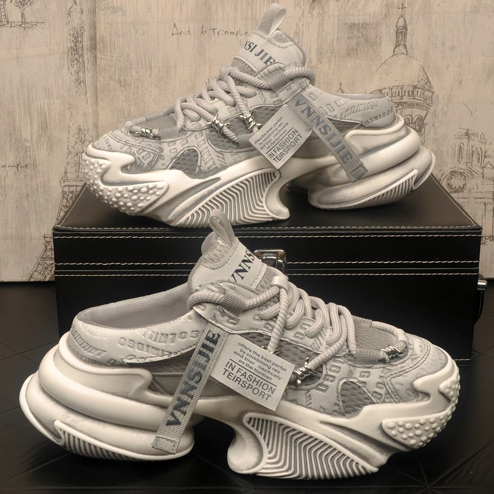 青春潮流休闲风夏季包头拖男士时尚无后跟网纱透气网红老爹鞋男鞋