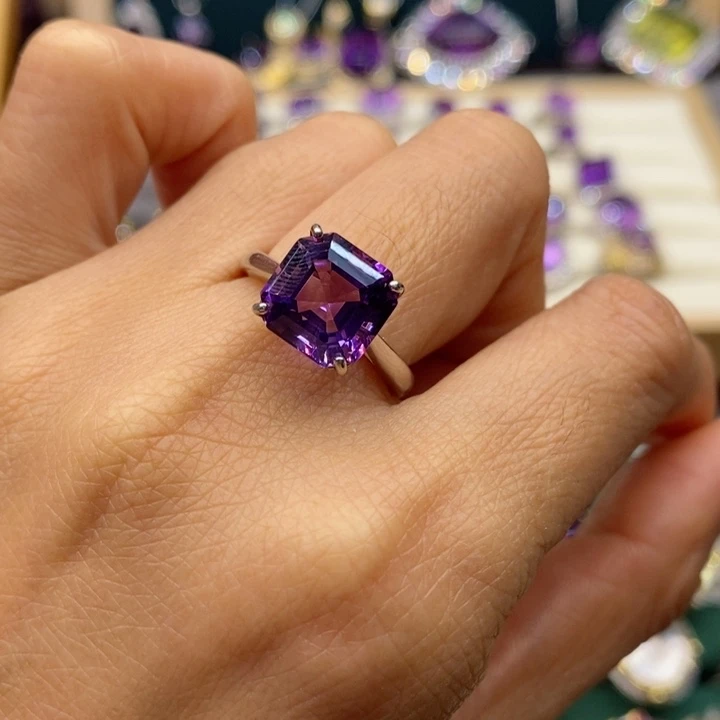 水晶戒指银S925镶嵌妖*灵天然水晶戒指