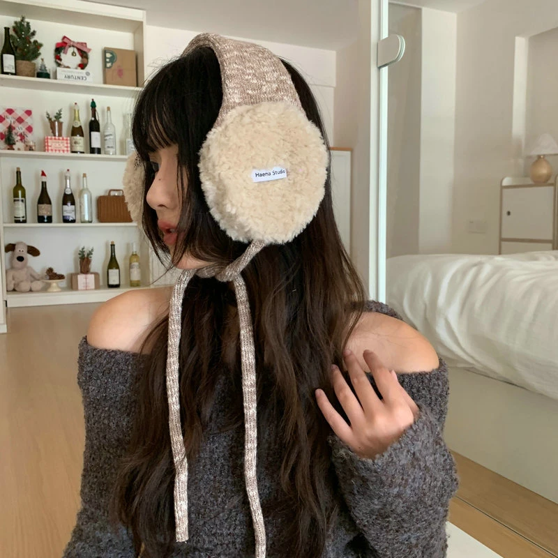 ins风护耳毛绒绑带耳罩女秋冬季保暖系带防风户外骑行耳包耳捂子