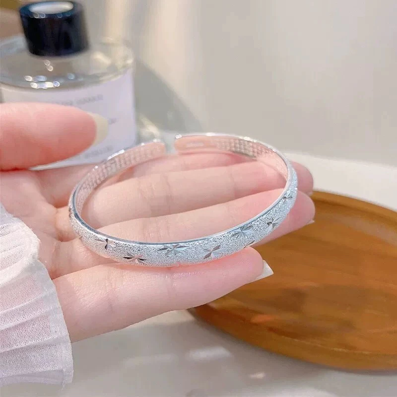 足银手镯 古法心经999纯银满天星开口实心足银镯子送妈妈礼物