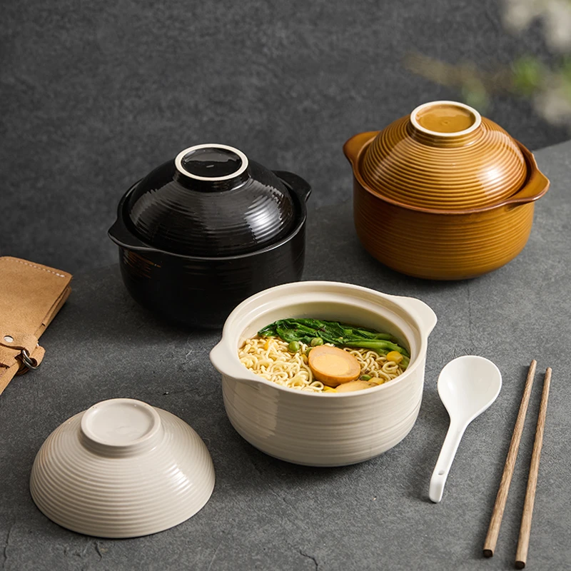 造器陶瓷泡面碗带盖家用釉下彩餐具学生宿舍好看的一人食方便面碗