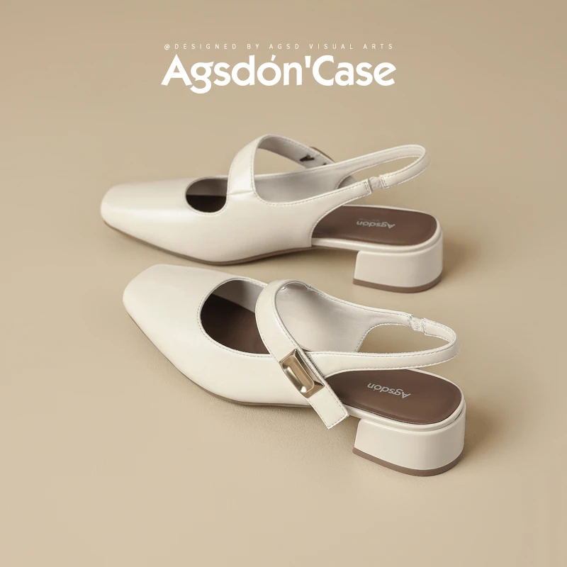 奥古狮登包头凉鞋女夏季2025新款粗跟百搭拖鞋法式时装玛丽珍单鞋