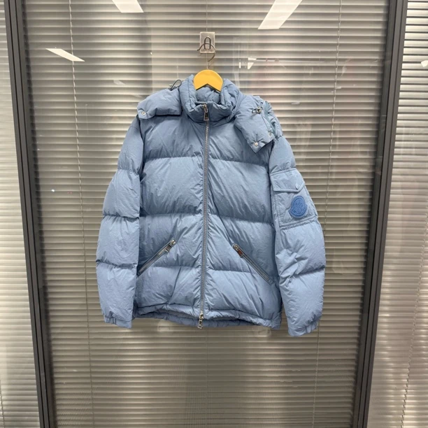 99新 MONCLER babymore系列雾霾蓝连帽羽绒服 1码 #9611