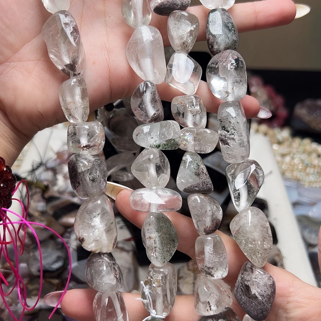 玛瑙/玉髓合金珠宝半成品d744 随行幽灵白水晶一条