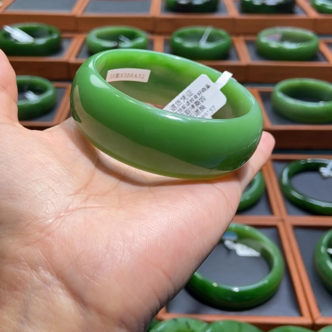 和田玉（碧玉）未镶嵌手镯俄碧粉阳绿轮胎58