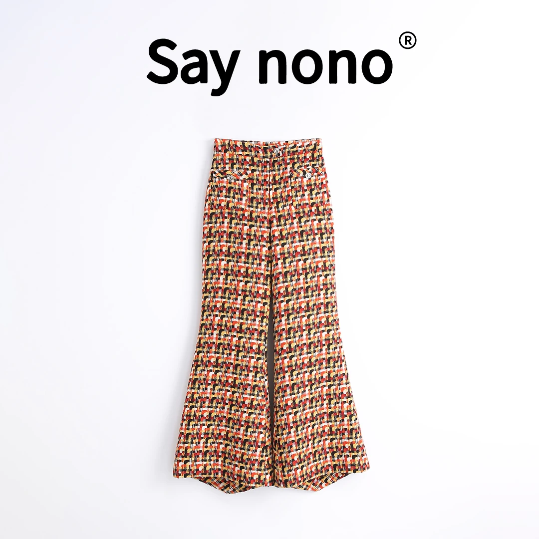 懒猫nono│Saynono 法式浪漫＿彩色格纹撞色小香微喇裤/WD83831