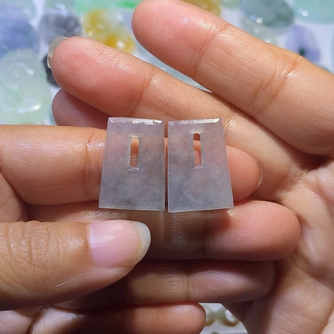 定制翡翠未镶嵌方扣一对