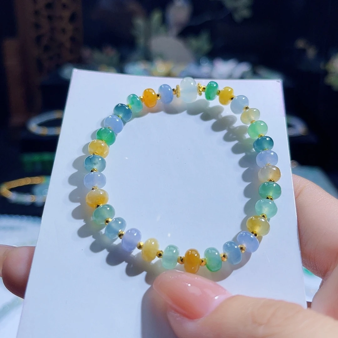 足金镶嵌手串翡翠小****0缅料糖果色设计款