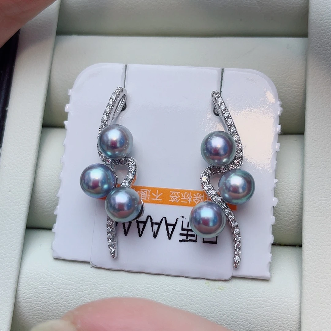 银S925镶嵌耳饰海水珍珠w37