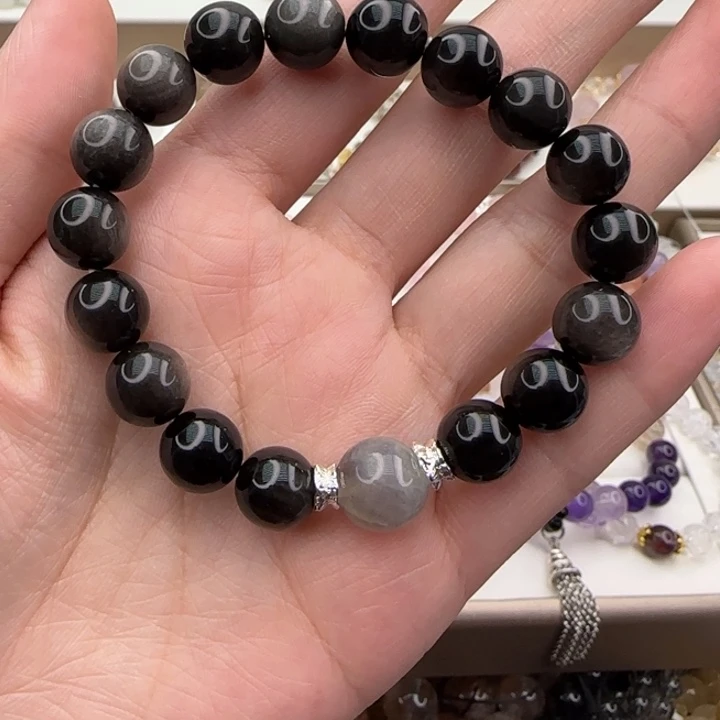 水晶手串未镶嵌银曜石