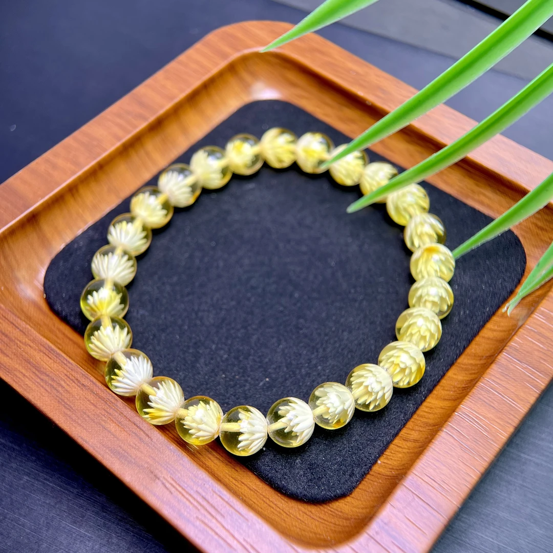 金珀阴雕莲花手串6-7mm+合集 FX-5393