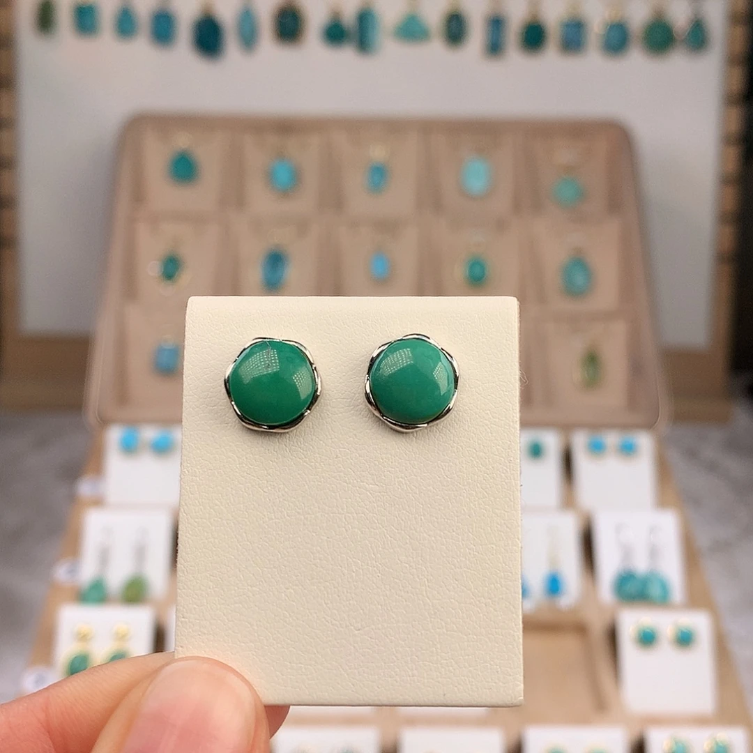 绿松石银S925镶嵌耳饰