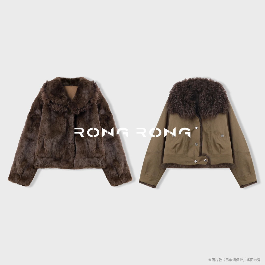 溶溶【林渊晨昏】RONG 托斯卡纳羊皮毛毛领安哥拉獭兔皮草MYD8825