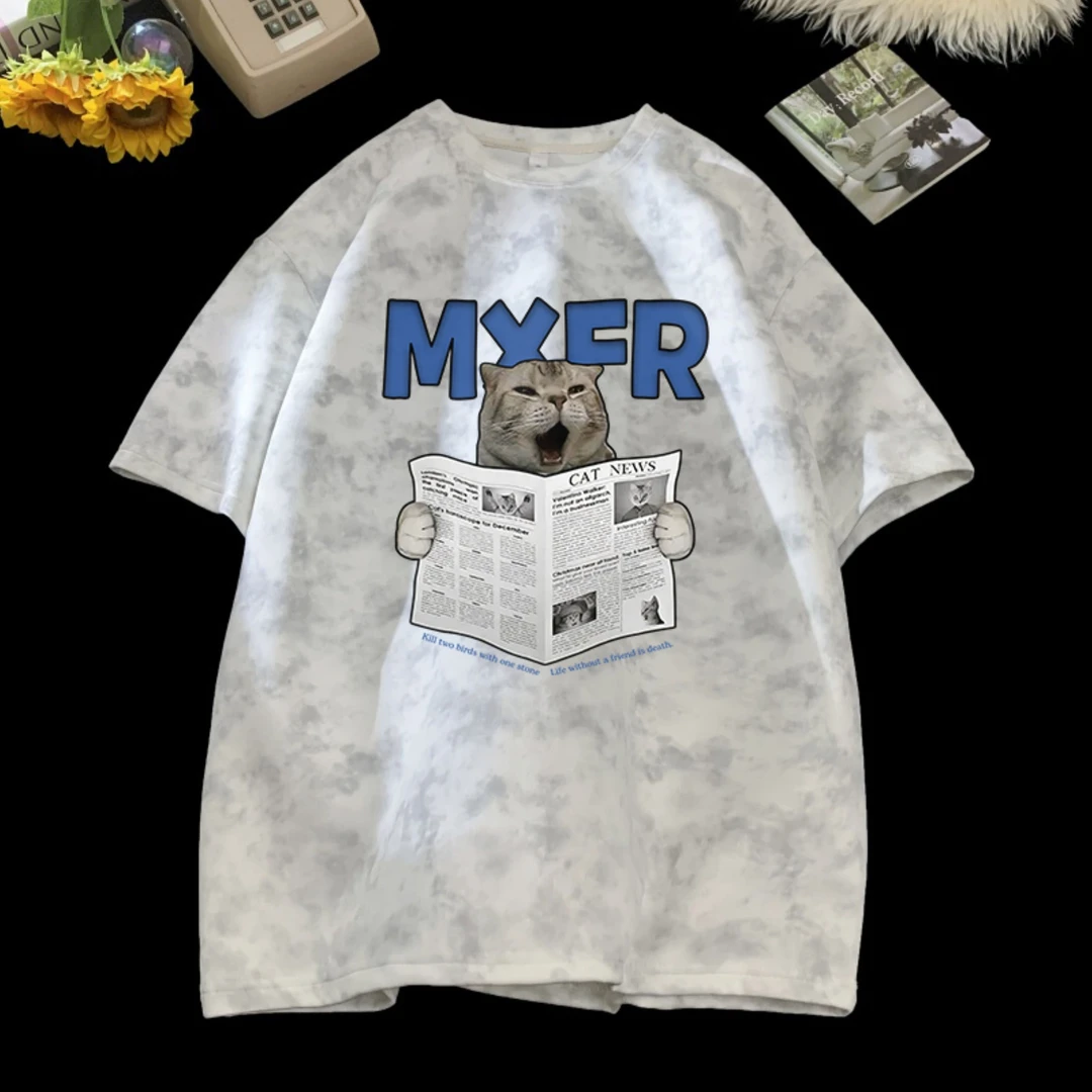 美式复古雪花印花短袖T恤夏天简约ins嘻哈百搭潮牌夏天情侣装