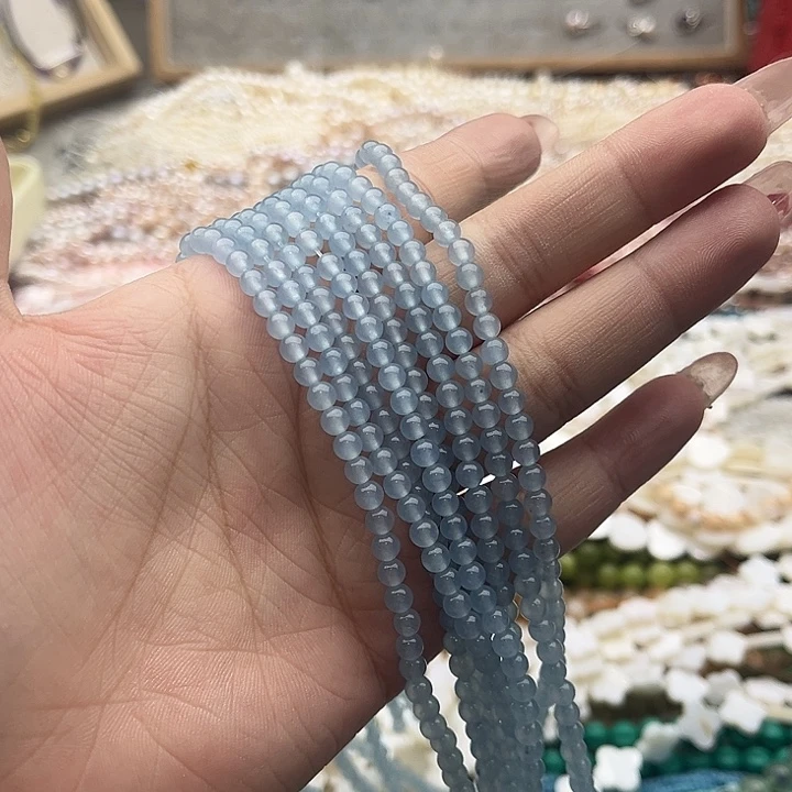 玛瑙/玉髓珠宝半成品未镶嵌一条4mm左右海蓝宝