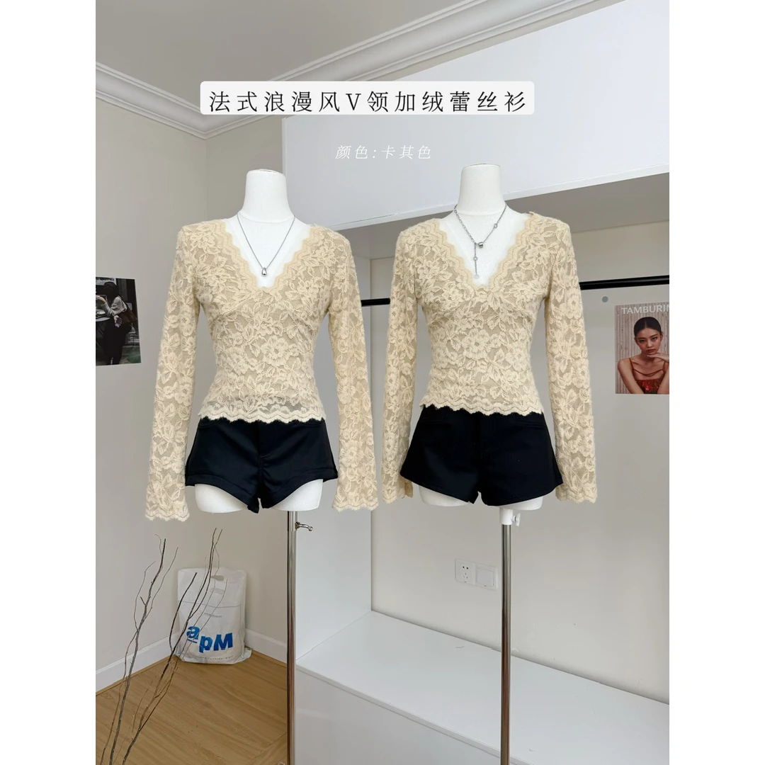 希妮丝 气质名媛辣妹修身内搭蕾丝打底衫女装小众炸街高级感上衣