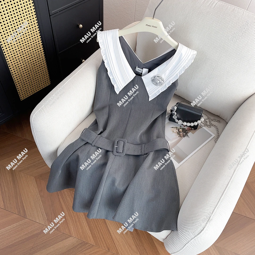 新款甜美翻领赫本风腰带连衣裙减龄显瘦 DY7663