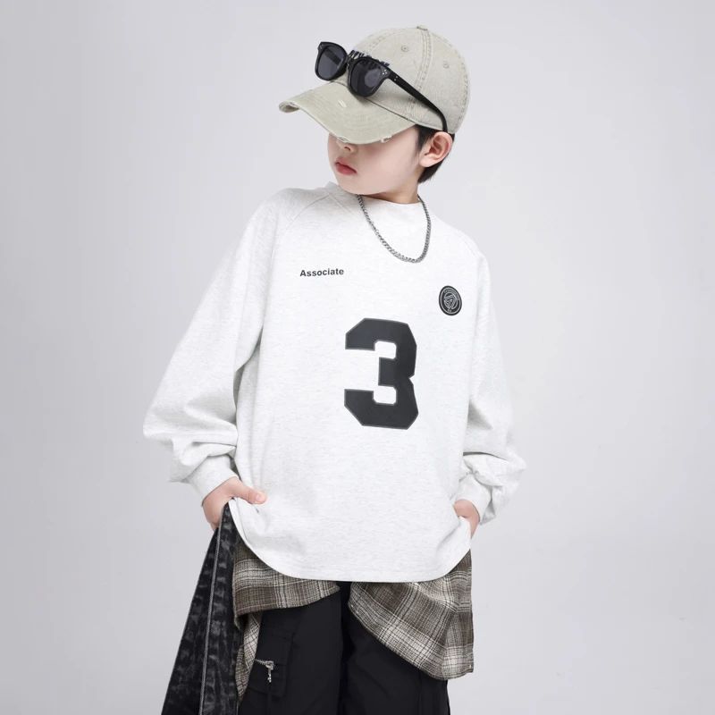 男童春秋韩范运动宽松卫衣2025新款中大儿童男孩秋季帅气T恤上衣