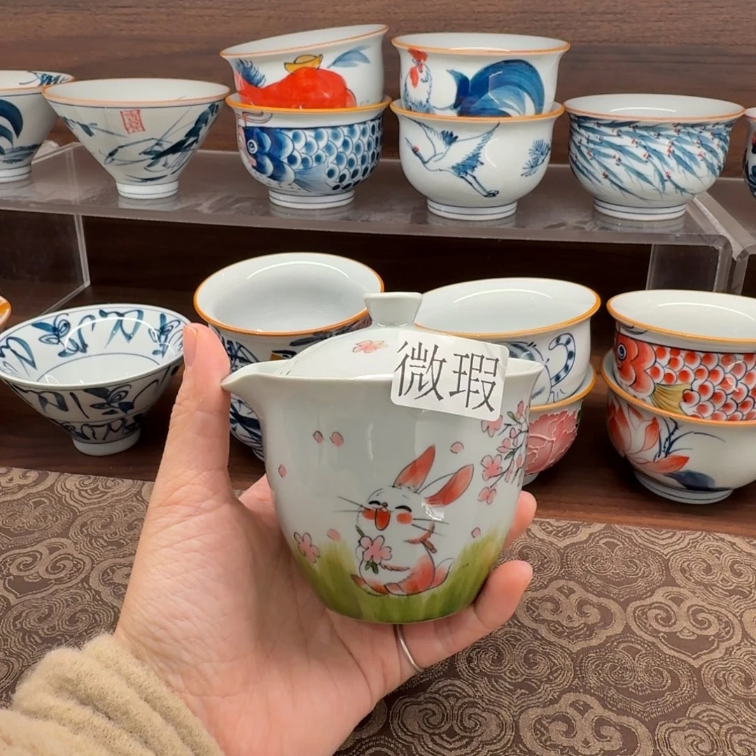 釉下手绘茶具微瑕