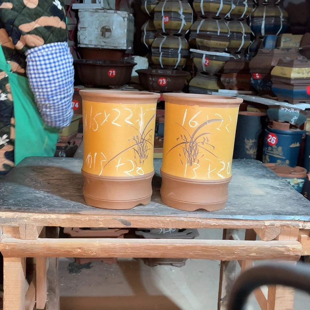 紫砂花盆竹节两个