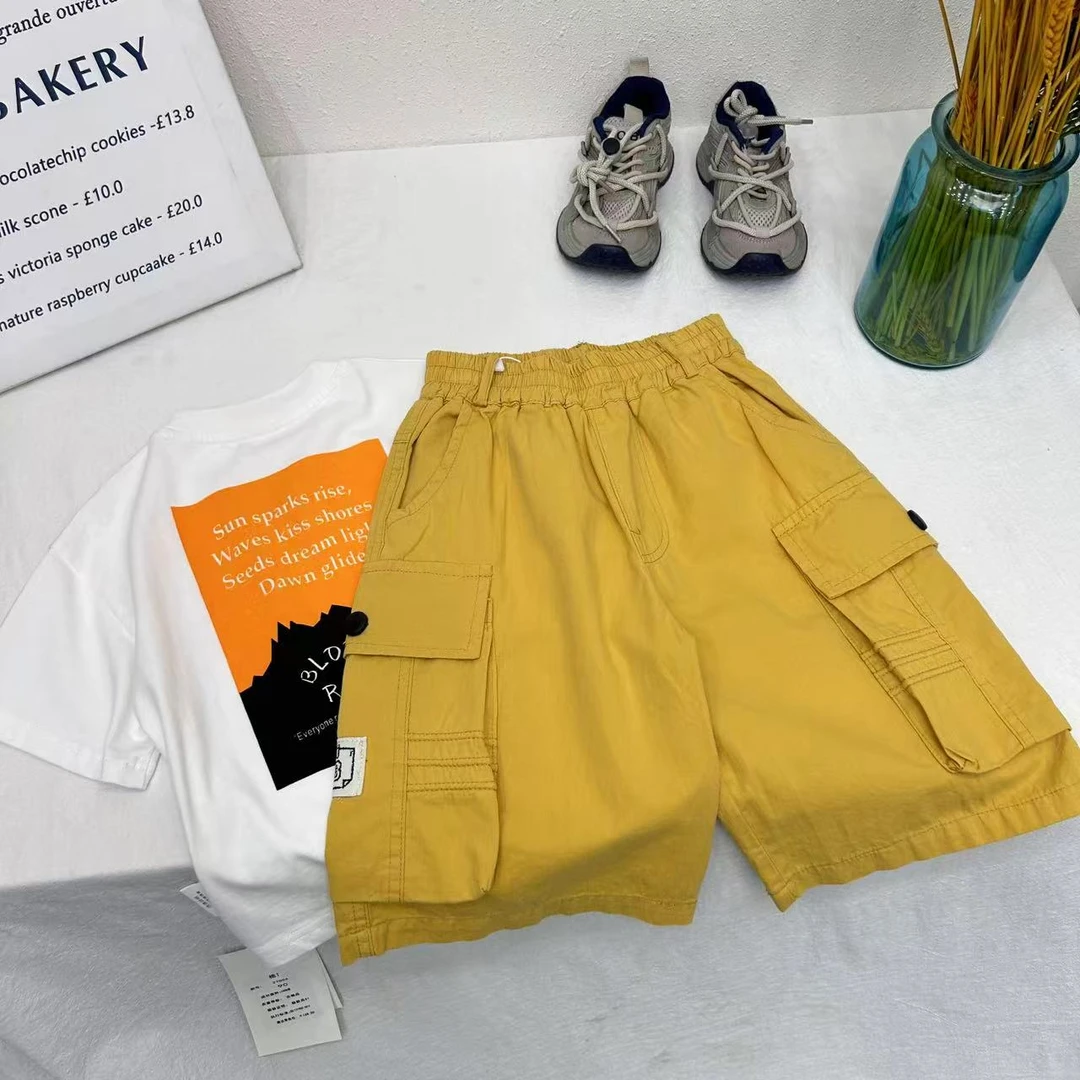 KZ-25082 黄色 工装裤儿童短裤时尚休闲宽松中大童韩版洋气高品质