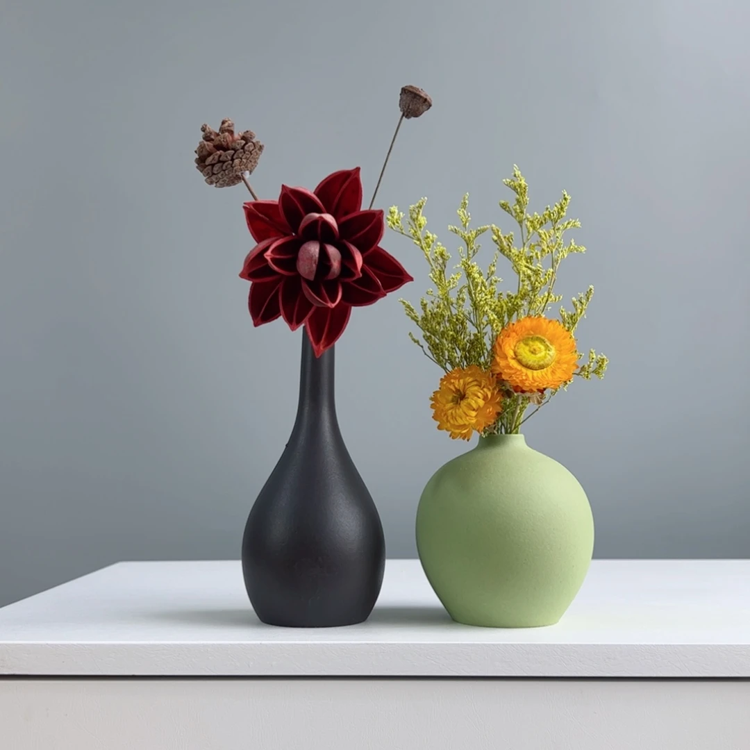 摆件陶瓷小花瓶摆件含花总高约20-30