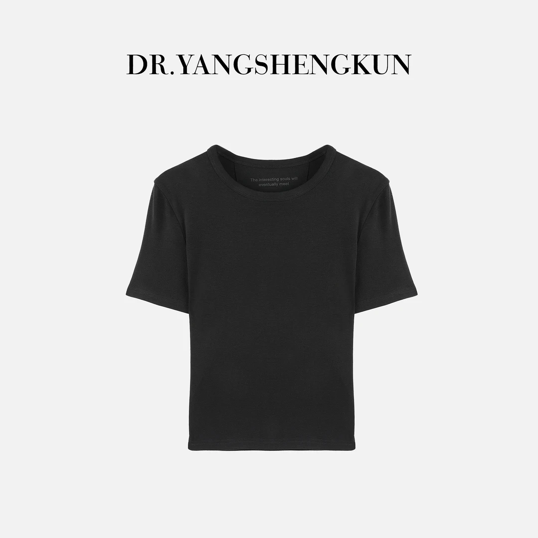 DR杨圣坤2025夏季基础款圆领修身后领贴字母短袖T恤女B2504-0202