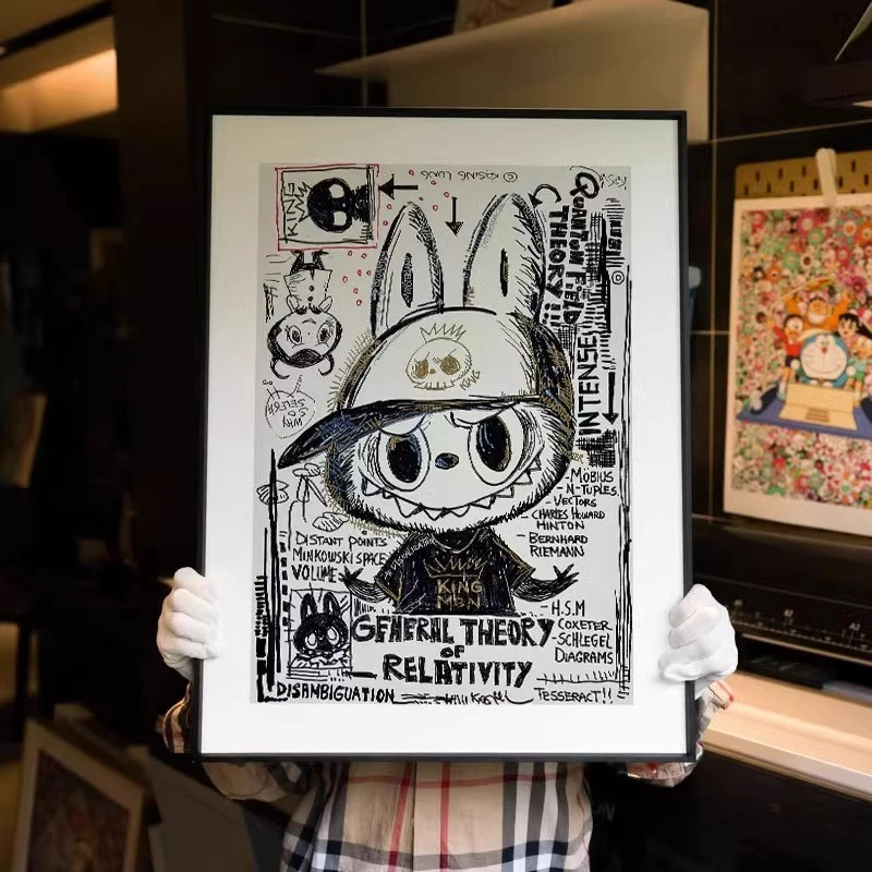 新中式国潮风拉布布卧室背景装饰画小众艺术涂鸦卡通漫画客厅挂画