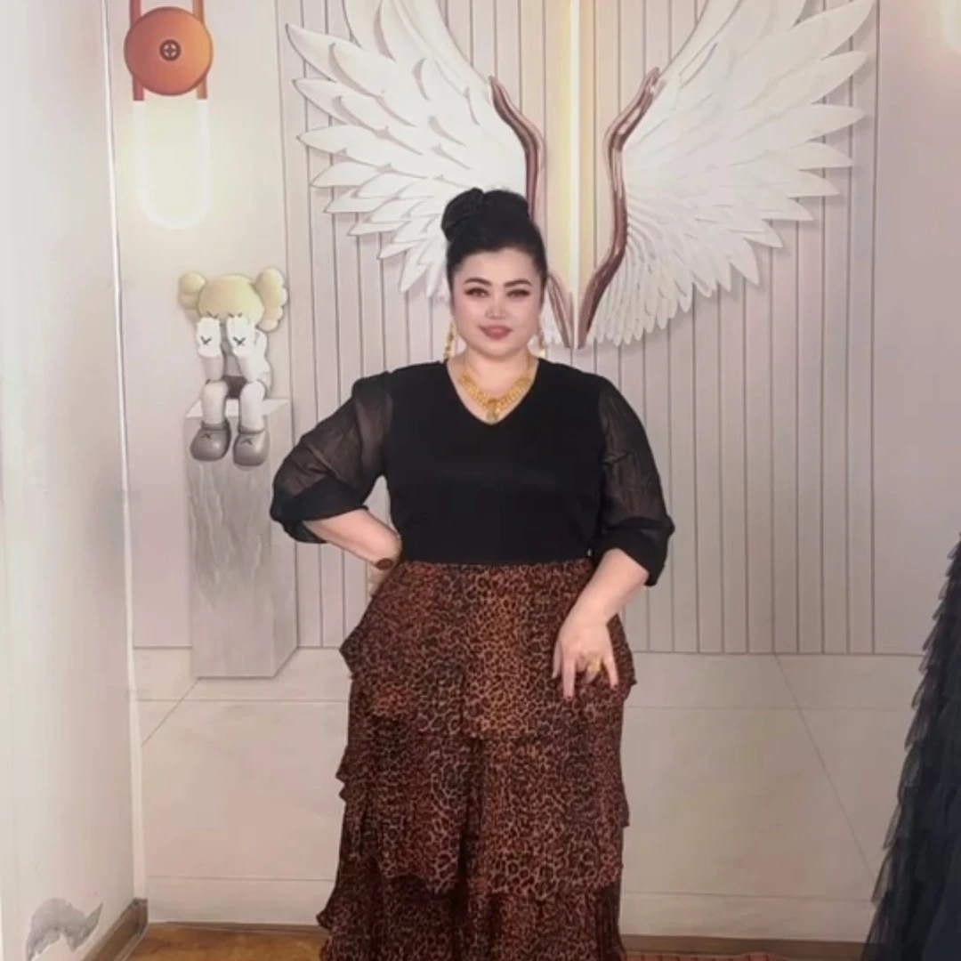 甜美高腰显瘦印花绑带松紧腰半身裙长裙