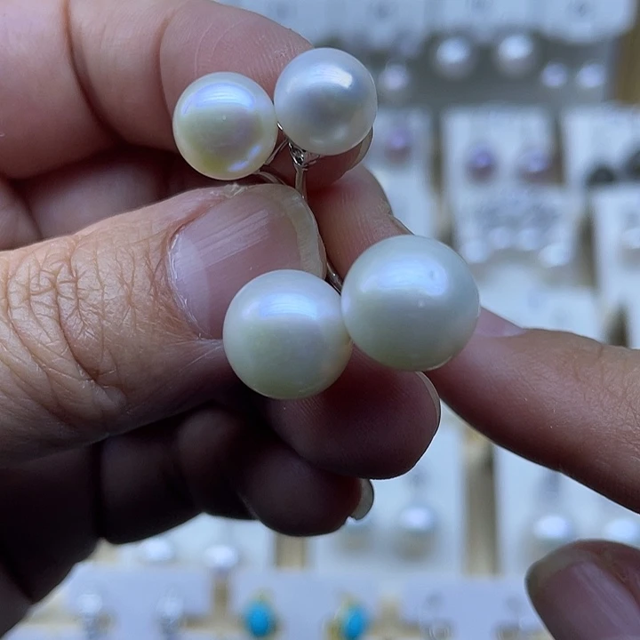 淡水珍珠耳饰银S925镶嵌