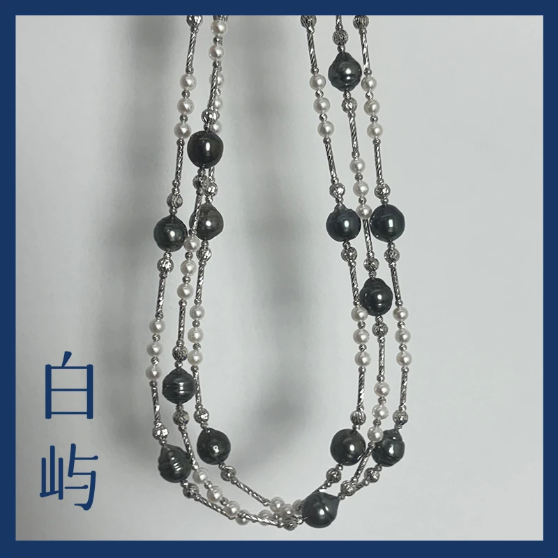 N86海水大溪地螺纹珍珠S925银项链8-10mm(多样性随机发货一)