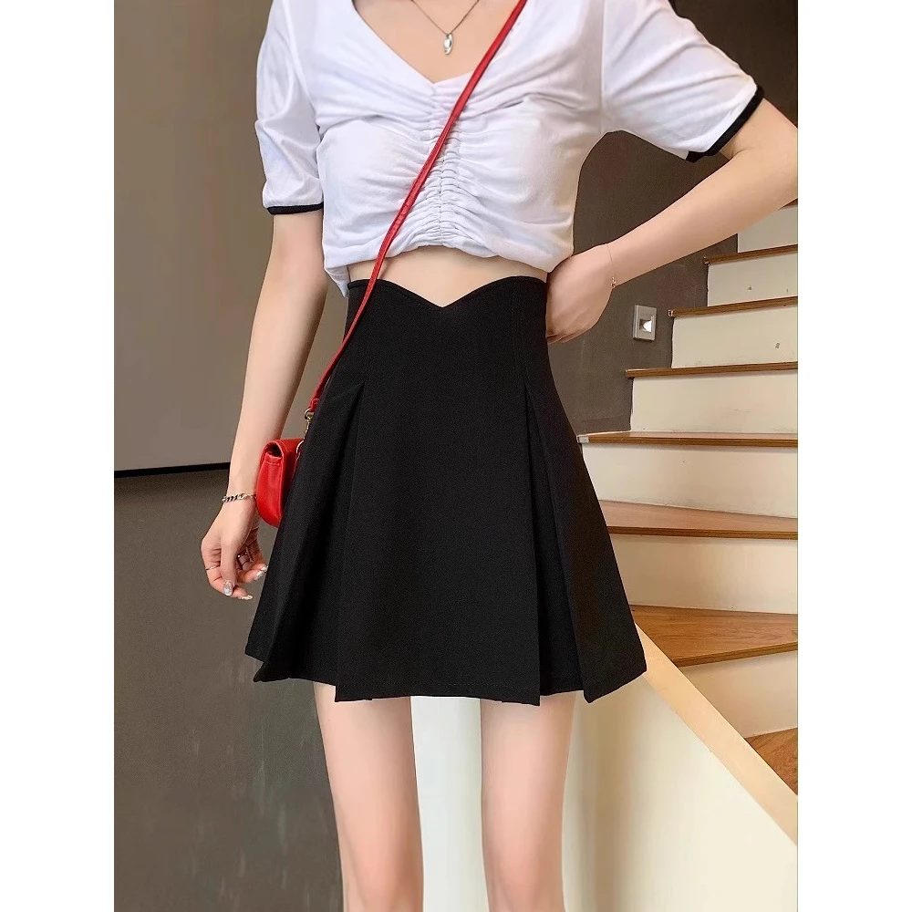 2025夏季大码胖mm半身裙女高腰防走光百褶短裙显瘦遮胯A字包臀裙