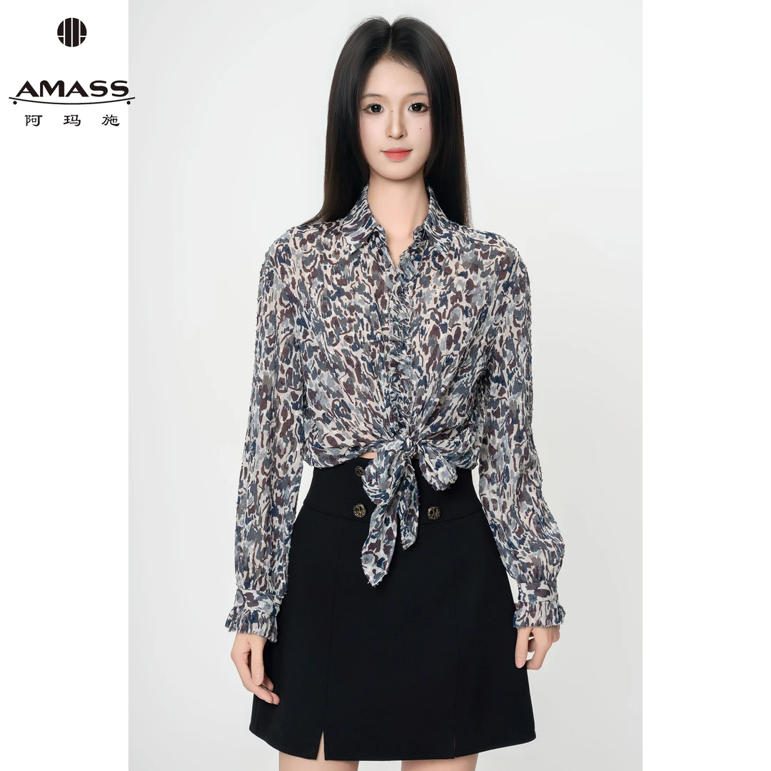 AMASS/阿玛施夏季新款时尚印花气质雪纺精致通勤长袖衬衫 5300285