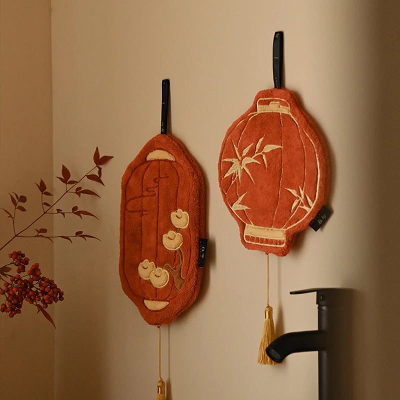 灯笼擦手毛巾挂式吸水加厚卫生间厨房擦手布珊瑚绒