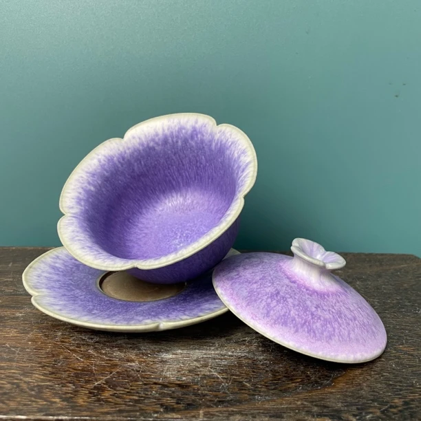 驺虞窑经典紫光花口系列三才盖碗