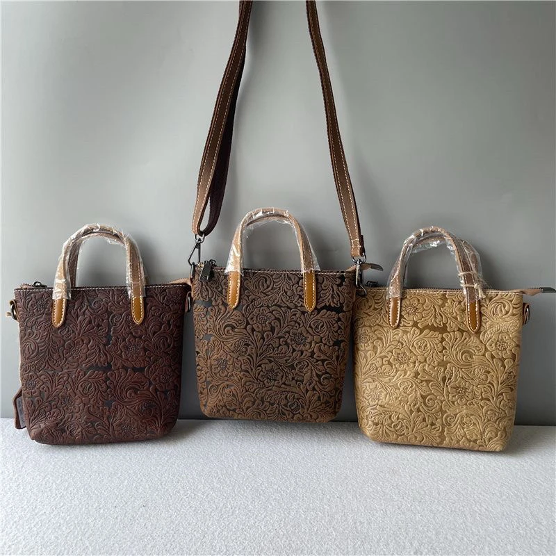 手拎包复古风轻奢百搭唐草花斜挎包洋气立体压花字母斜跨休闲手提